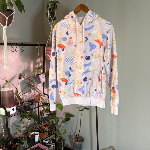 Super Massive Tops - super massive Pastel Pink Geometric Patterned Hoodie Pullover Sweatshirt, Casual